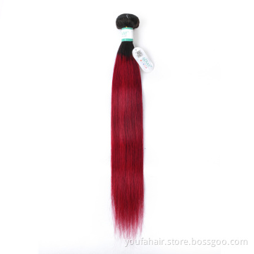 Wholesale Price Brazilian Virgin Human Hair Colorful Ombre 1b/burgundy Hair Bundles Wine Red Remy Hair Extension with Closure